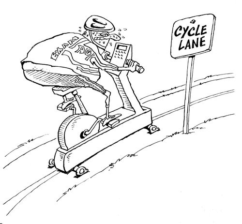 Exercise bike in a cycle lane.