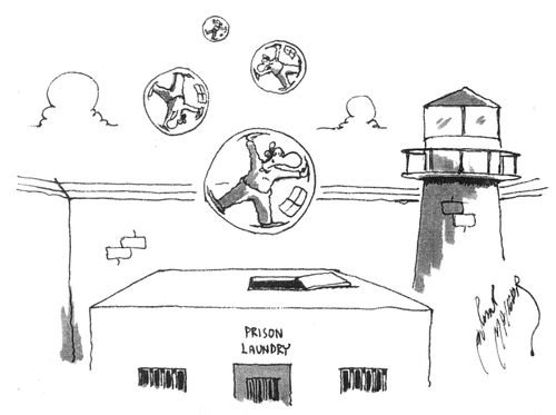 Prisoners escaping in bubbles.