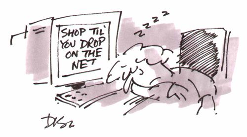 Woman shopping til she drops on the internet
