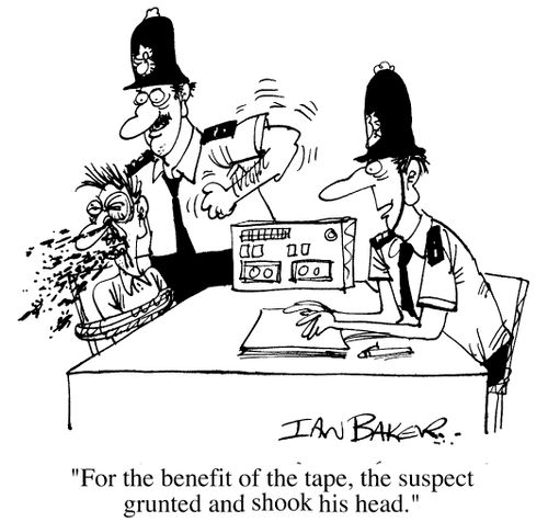"For the benefit of the tape, the suspect grunted and shook his head."