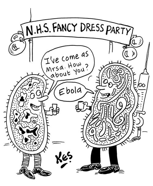 Healthcare workers come to the N.H.S. Fancy dress party dressed as viruses.