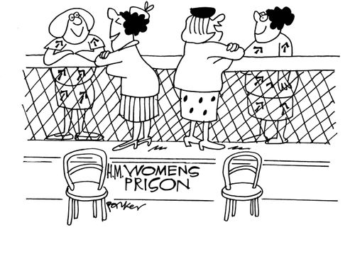HM Women's prison - women chatting over the fence.