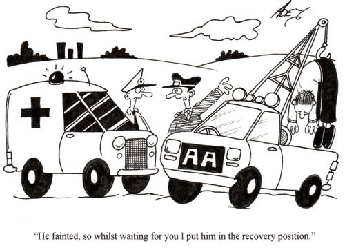 "He fainted, so whilst waiting for you I put him in the recovery position."