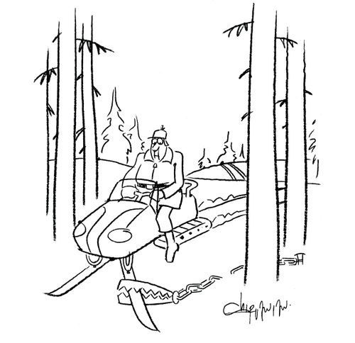 Snowmobile caught in a bear trap