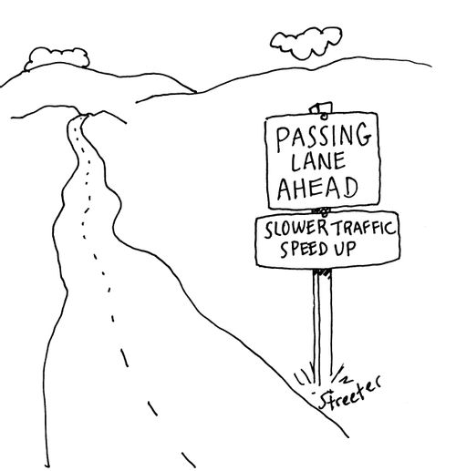 Passing lane ahead - slower traffic speed up.