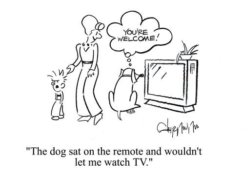 'The dog sat on the remote and wouldn't let me watch TV.'