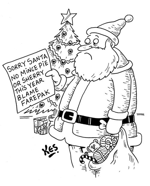 Santa reads note: Sorry Santa no mince pie or sherry this year blame Farepak.