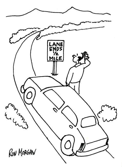 Lane Ends 1/2 mile.