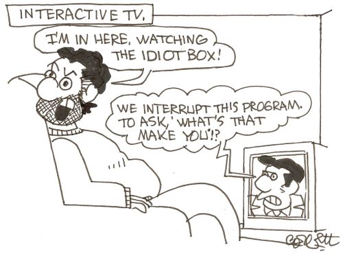 Interactive TV: 'I'm in here, watching the idiot box!'  'We interrupt this program to ask, 'What's that make you'!? 