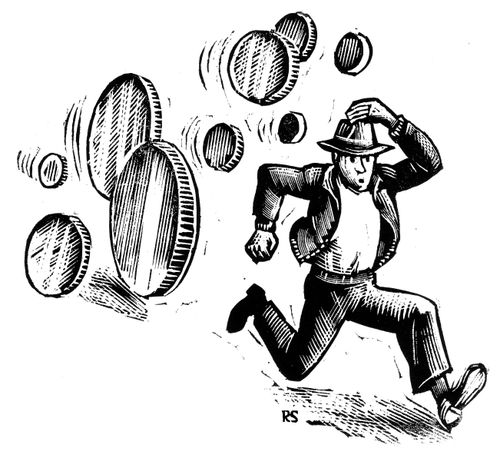 Man Being Chased By Coins.