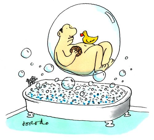 Man trapped in bubble from bubble bath.