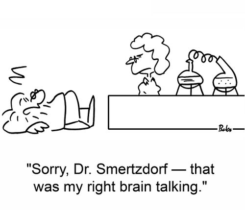 'Sorry, Dr. Schmertzdorf — that was my right brain talking.'