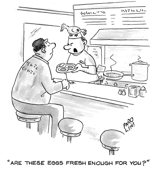 'Are these eggs fresh enough for you?'