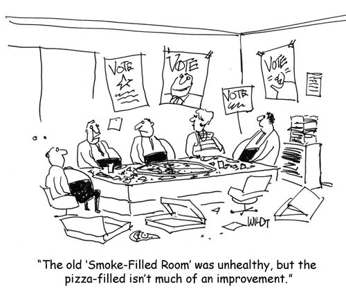 'The old smoke filled room was unhealthy, but the pizza filled isn't much of an improvement.'