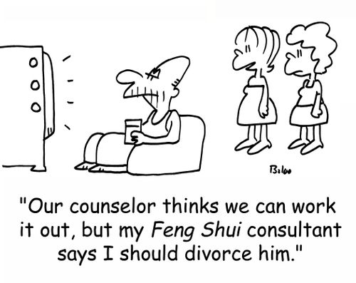 'Our counselor thinks we can work it out, but my Feng Shui consultant says I should divorce him.'