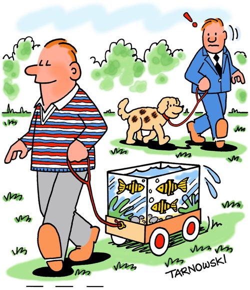 Taking goldfish for a walk.