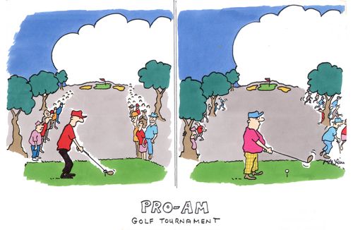 'Pro-Am Golf Tournament.' (crowd leaves for the amateur).