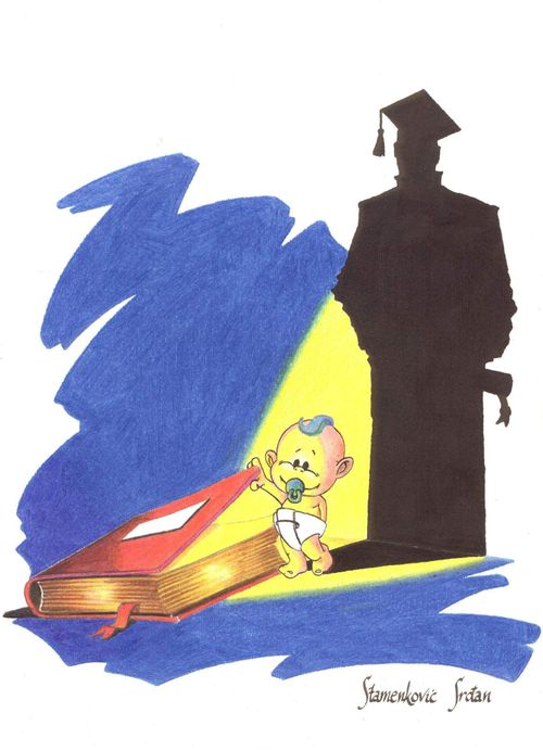 'Books - food for our soul.' (child grows to be a scholar)