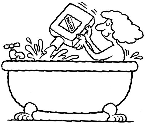 Woman pouring perfume into her bath.