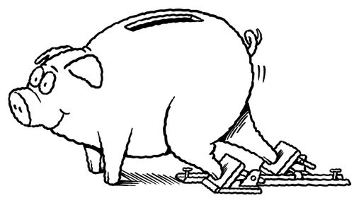 Piggy bank at starting blocks.