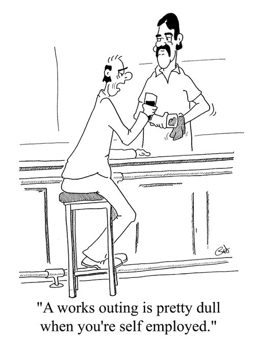 "A works outing is pretty dull when you're self-employed."