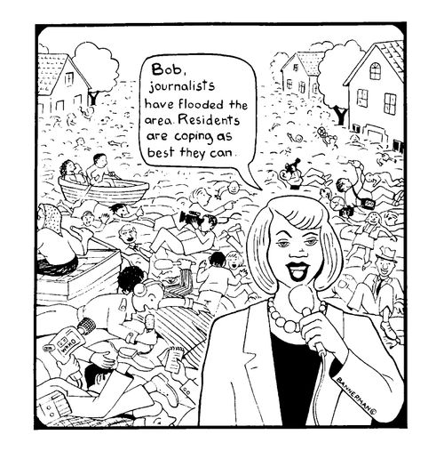 Journalist flooding an area