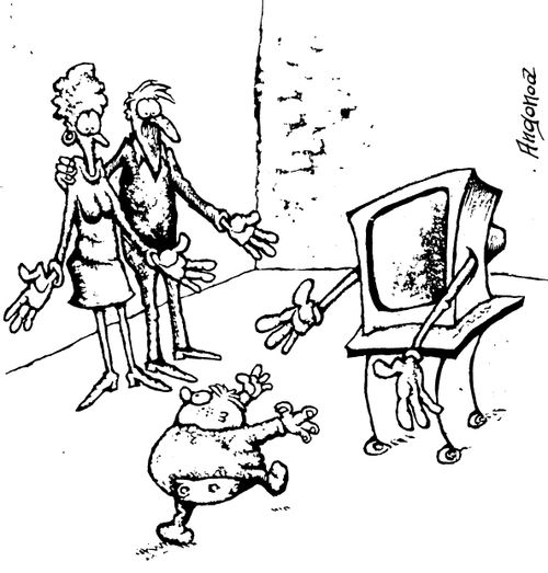Baby loving the television more than his/her parents.