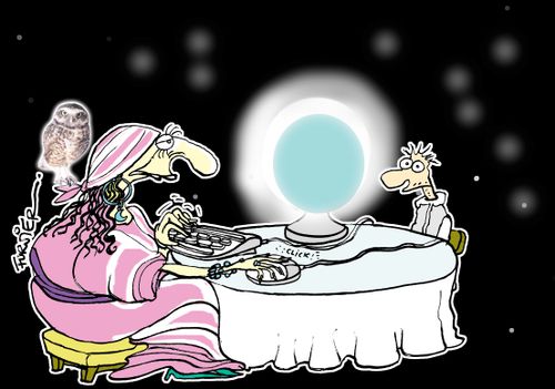 Fortune teller using a computer.