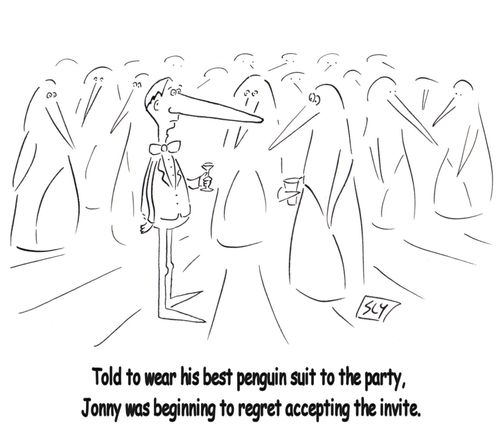 Told to wear his best penguin suit to the party, Jonny was beginning to regret accepting the invite.