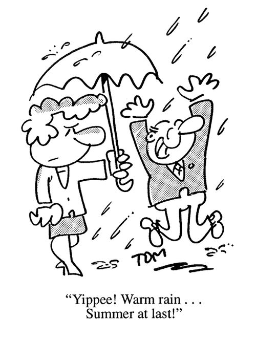 'Yippeee! Warm rain...summer at last!'