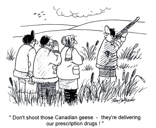 'Don't shoot those Canadian geese - they're delivering our prescription drugs!'