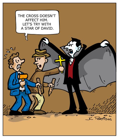 'The cross doesn't affect him. Let's try with a Star of David.'