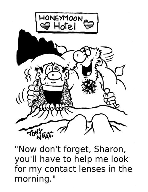 'Now don't forget, Sharon, you'll have to help me look for my contact lenses in the morning.'  