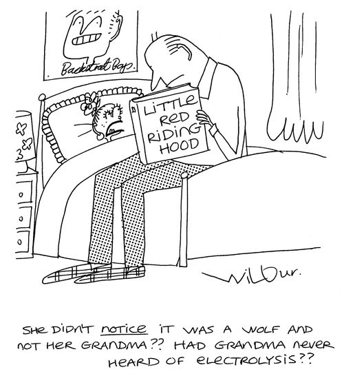 'She didn't notice it was a wolf and not her grandma?? Had grandma never heard of electrolysis??'