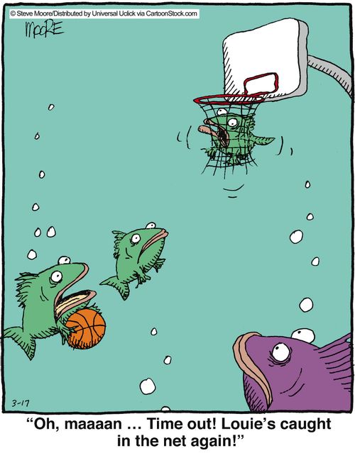 'Oh, maaan... time out! Louie's caught in the net again!'