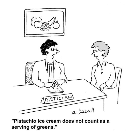 'Pistachio ice cream does not cpont as a serving of greens.'