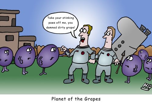 Two astronauts crash land on the Planet of the Grapes