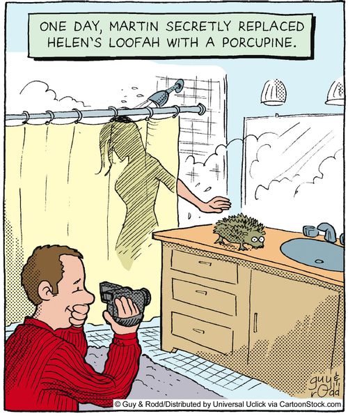 One day, Martin secretly replaced Helen's loofah with a porcupine,