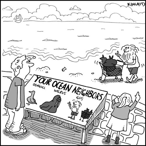 Sign reads 'Your Ocean Neighbors.' 