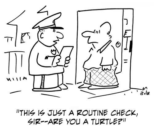 'This is just a routine check, sir -- are you a turtle?'