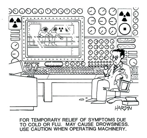 For temporary relief of symptoms due to cold or flu. May cause drowsiness. Use caution when operating machinery.