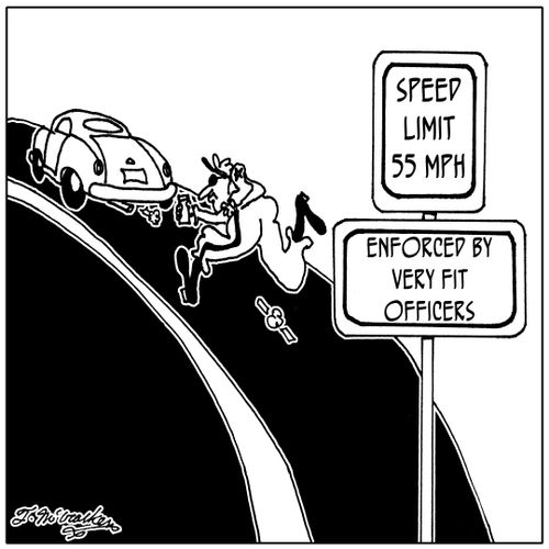 Speed Limit 55 MPH. Enforced by very fit officers.
