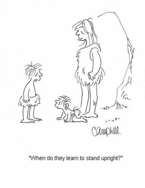 'When do they learn to stand upright?'
