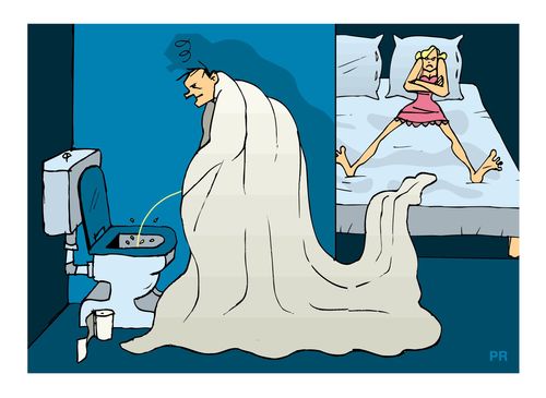 Selfish man stealing the duvet.