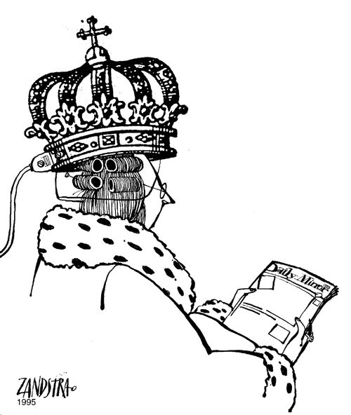 Queen with a crown-shaped hairdryer.