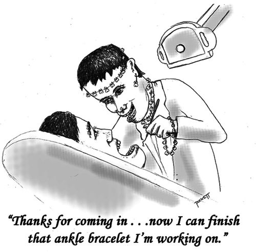 'Thanks for coming in . ..now I can finish that ankle bracelet I'm working on.'
