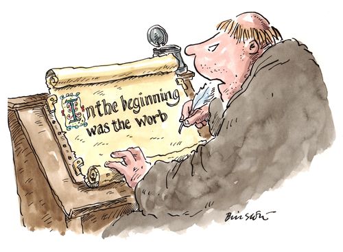 Monk painting a spelling mistake.