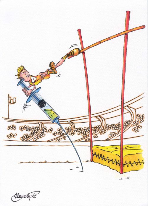 High jumper with performance-enhancing drugs.