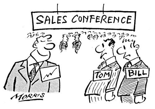 Wearing a sales chart as a name badge.