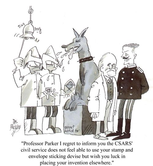 '...the...civil service does not feel able to use your stamp and envelope licking device...'